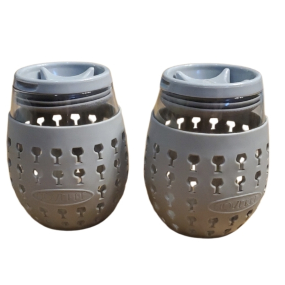 Goverre Gray Stemless Portable Wine Glass Tumblers With‎ Silicone Sleeve & Lid